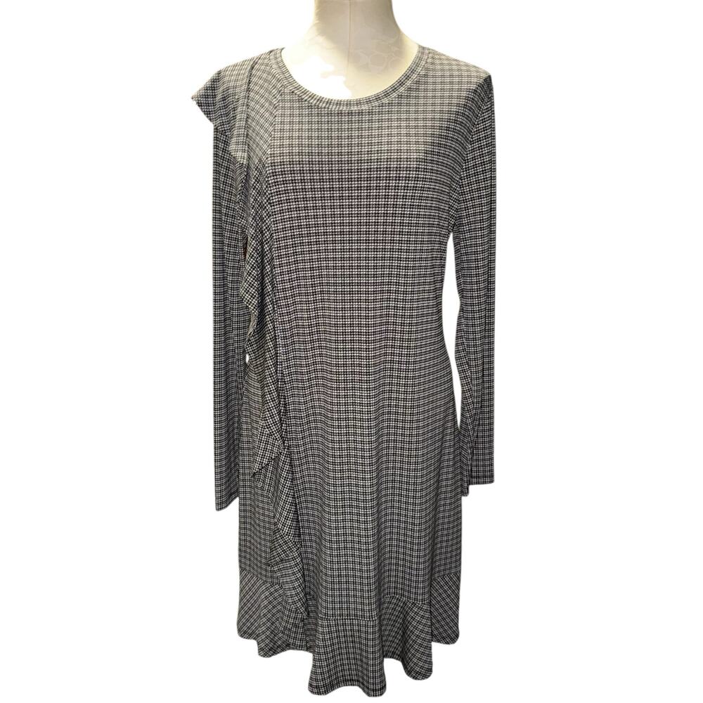 MICHAEL Michael Kors Dress White Houndstooth Stretch Ruffle Sz XL NWT